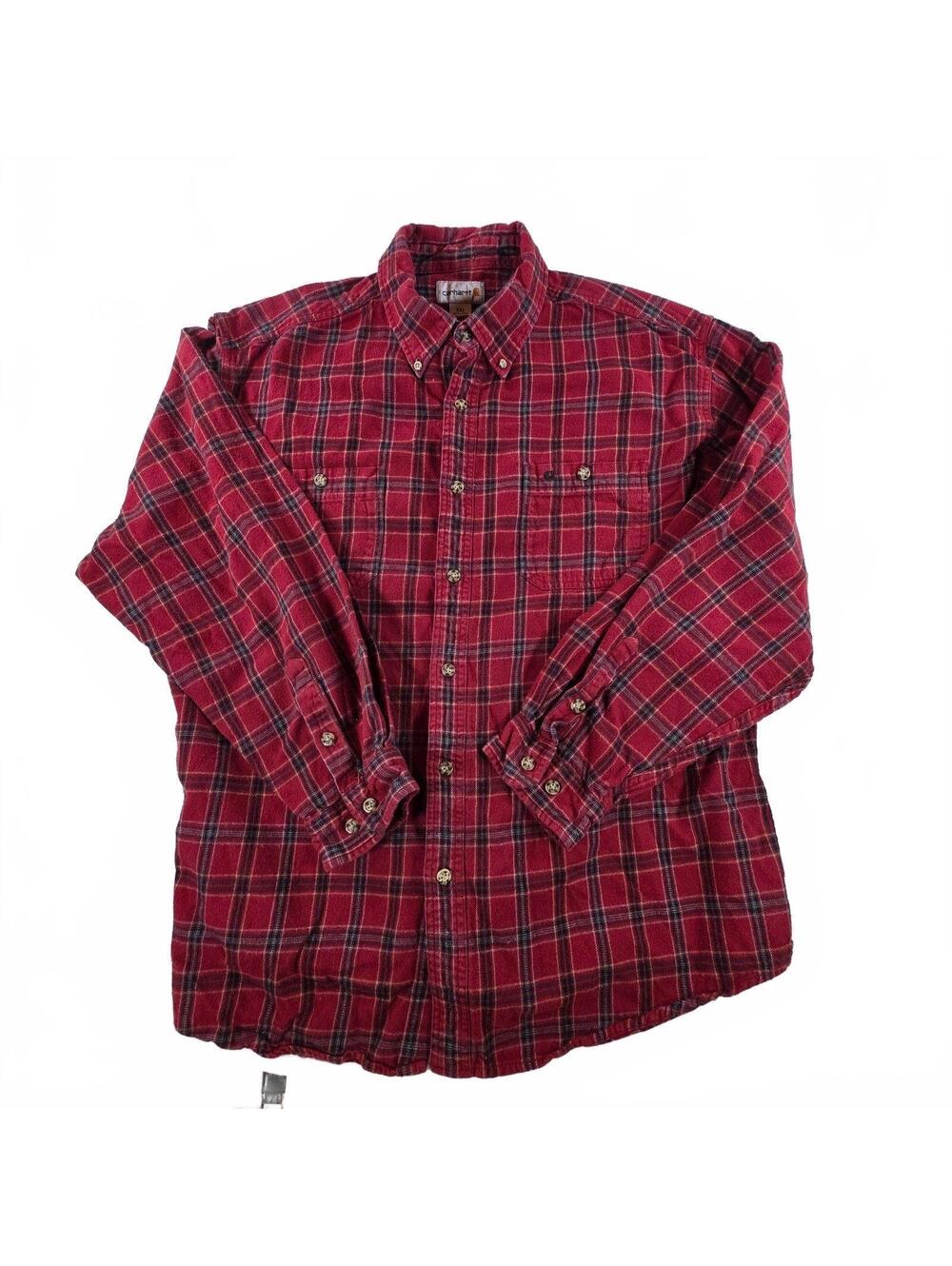 Carhartt Men's XXL Red Plaid Button-Up Shirt Cotton Heavy Casual Workwear